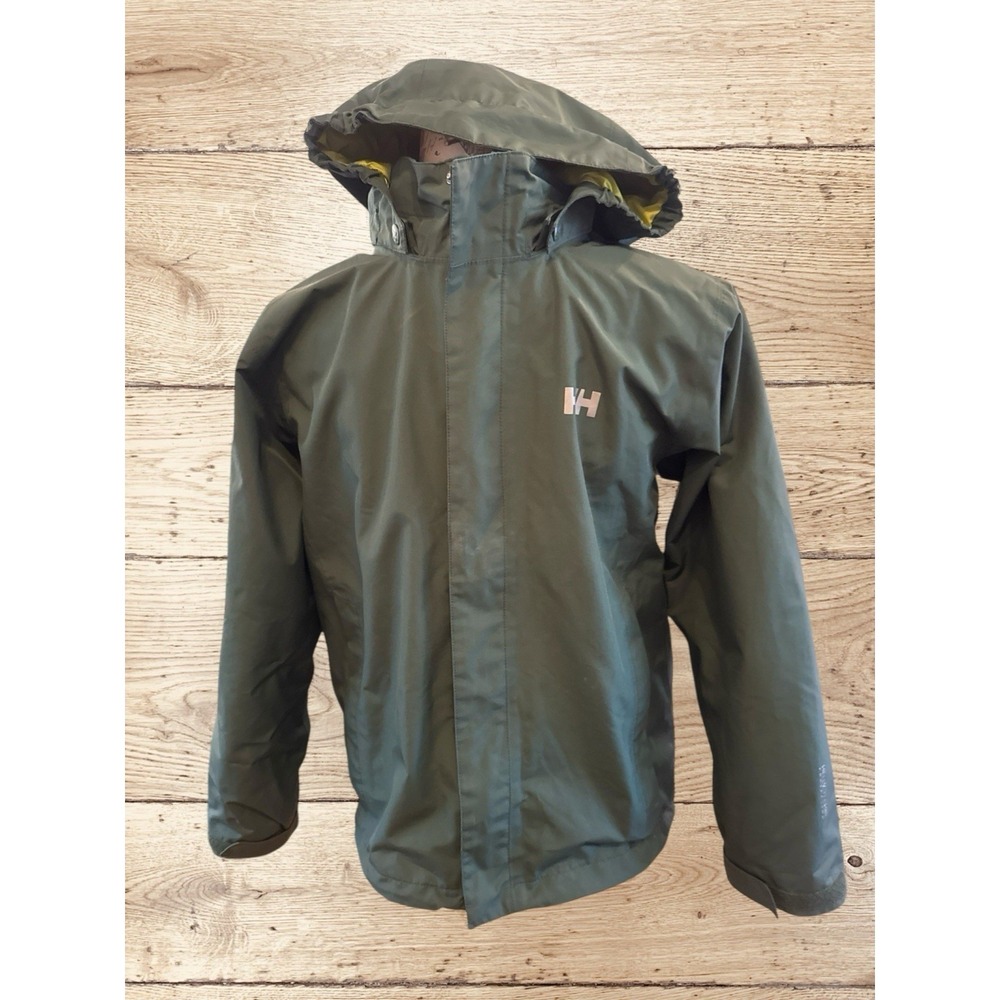HH Youth Green Jacket Water/wind Proof W/ Removable Hood HellyTech EUC Size 16